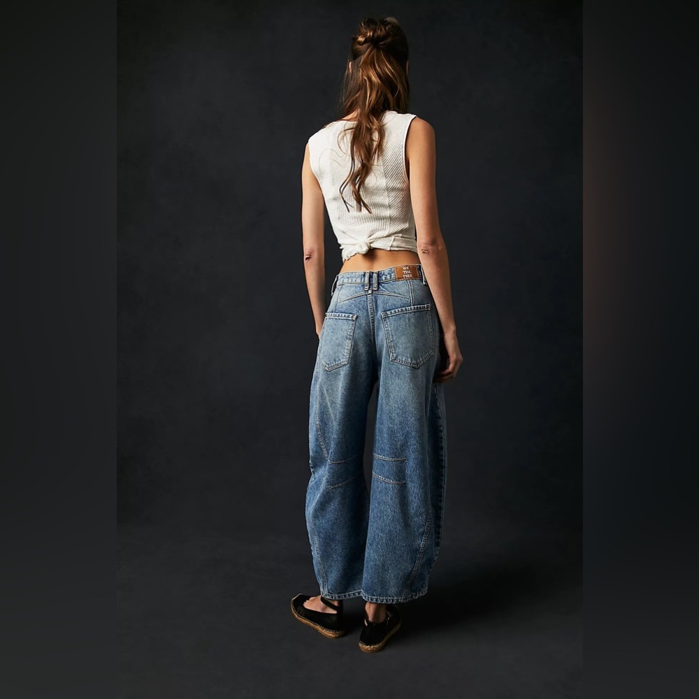 Free People Blue Vintage Wash Barrel Jeans - Picture 2 of 7